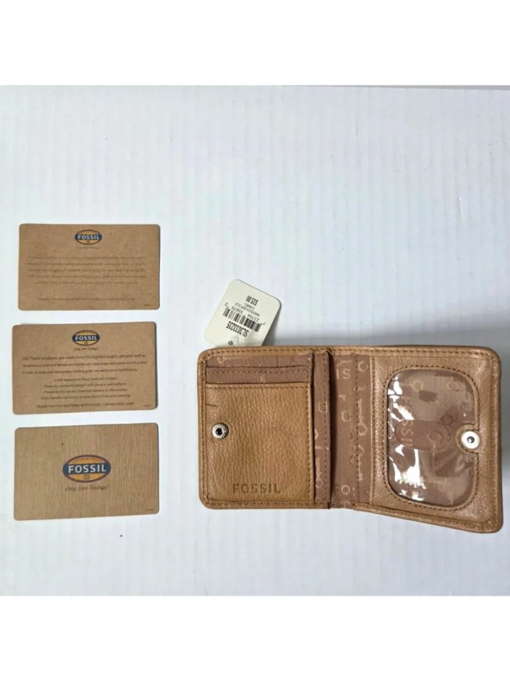 Fossil Wallet Camel Brown Tan Maddox Small Bifold Keyhole Long Live Vintage NEW